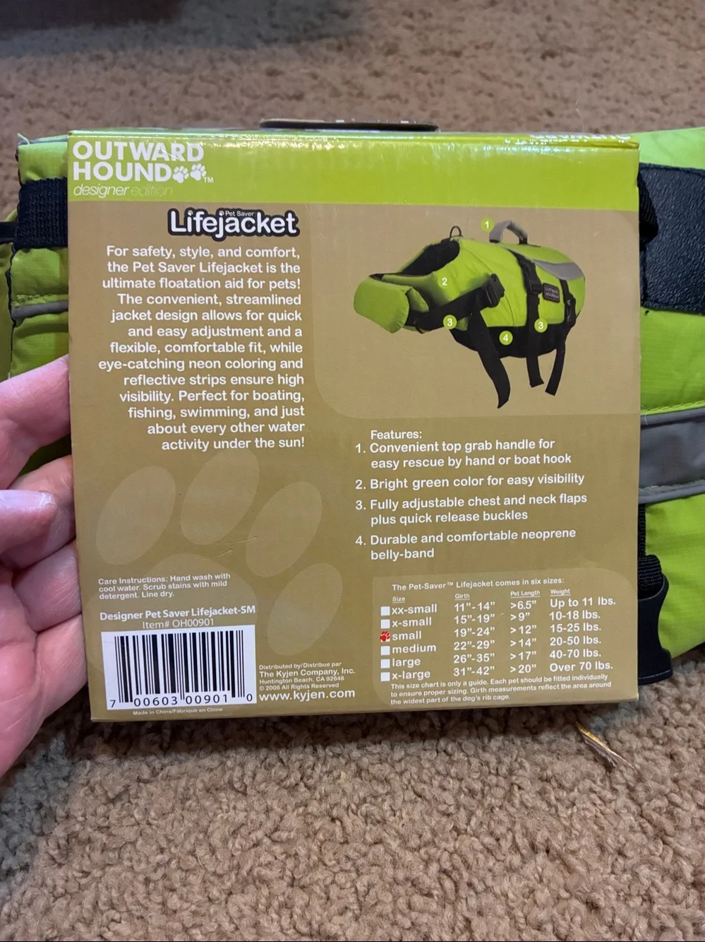Outward Hound Small Pet Lifejacket in Lime Green and Black